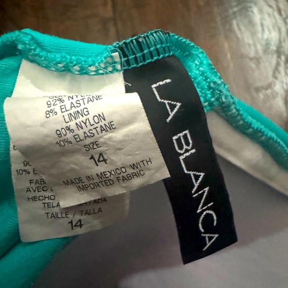 La Blanca one piece bathing suit blue teal Ruched Halter Strapless Swim Suit 14 - Picture 3 of 9